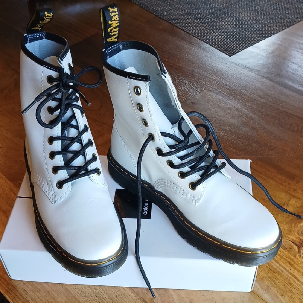 Dr. Martens White Boots with Black Accents. Bouncing Soles.